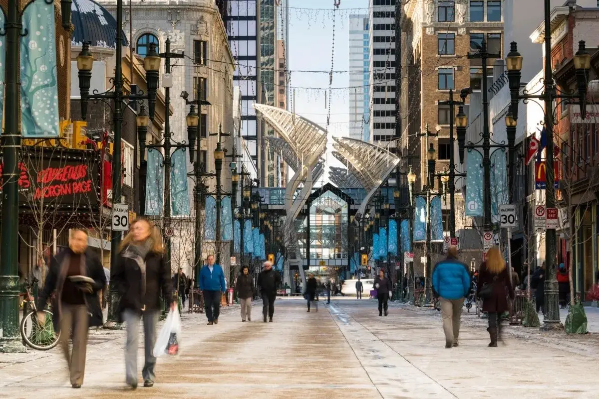 Downtown Calgary street on Stephen Avenue