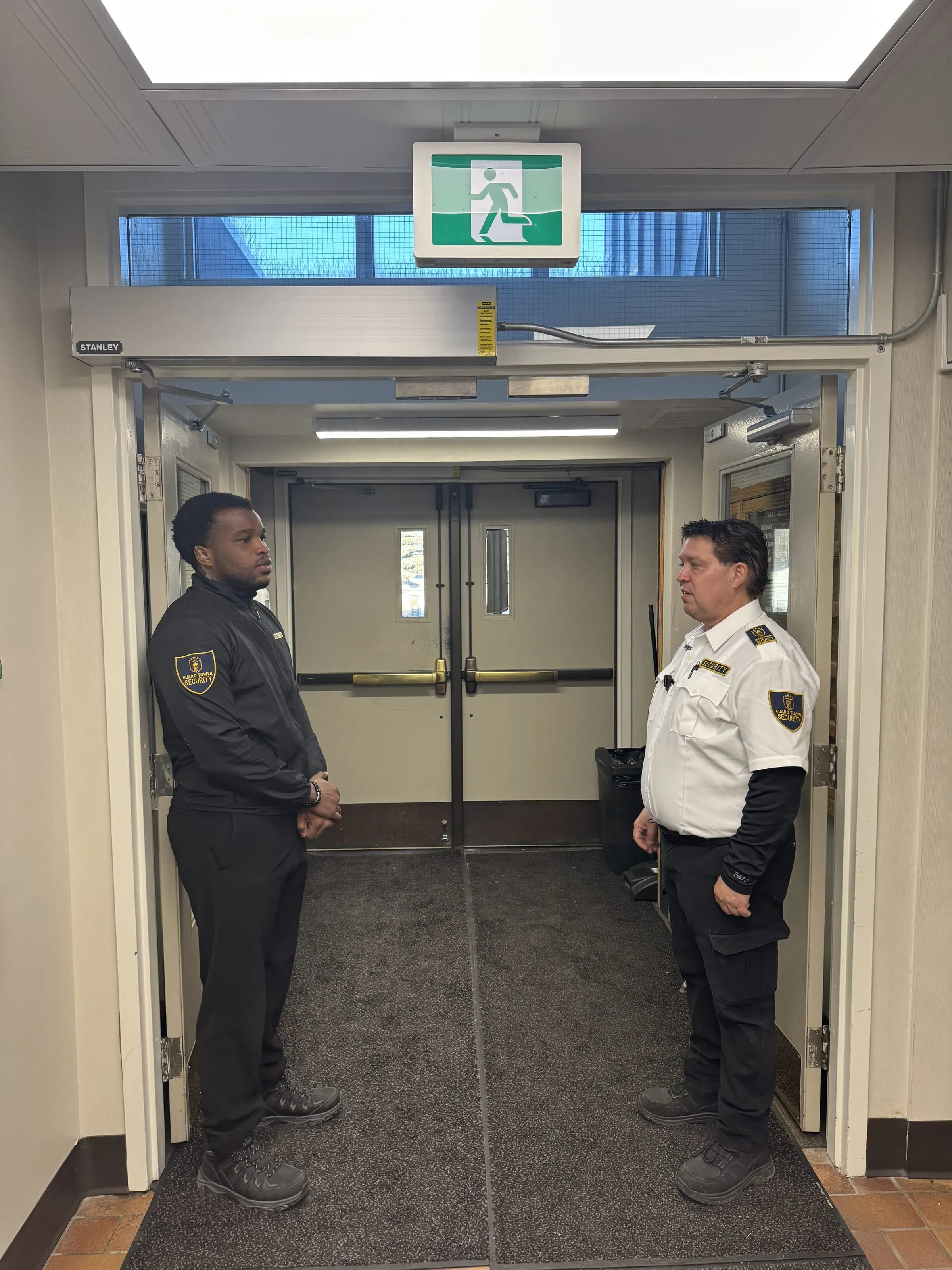 Guard Tower Security guards posted at a building entrance for access control