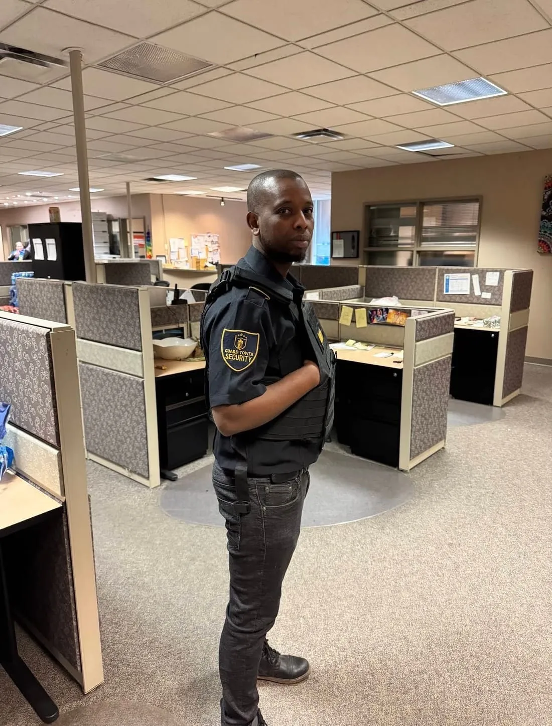 Guard Tower Security officer on site at an office building