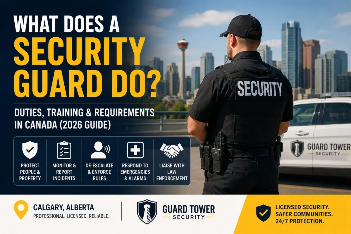 Uniformed security guard on duty in Calgary
